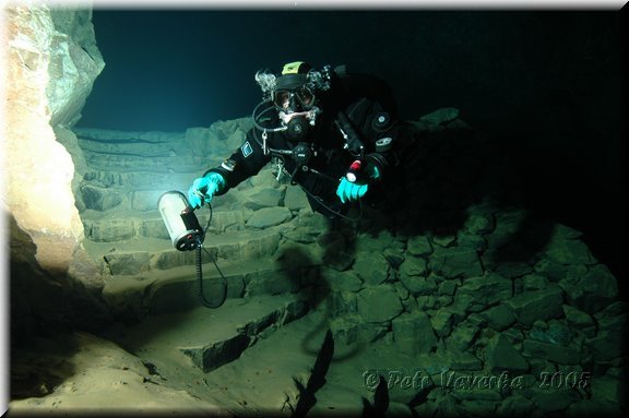 Radek on steps to former exit.JPG